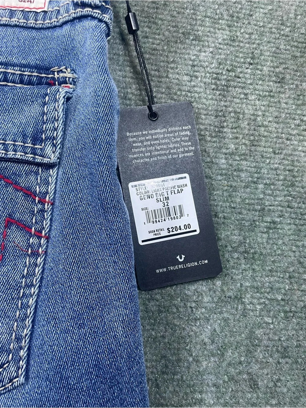 True Religion Men's Slim Geno Jeans in Light Blue Wash